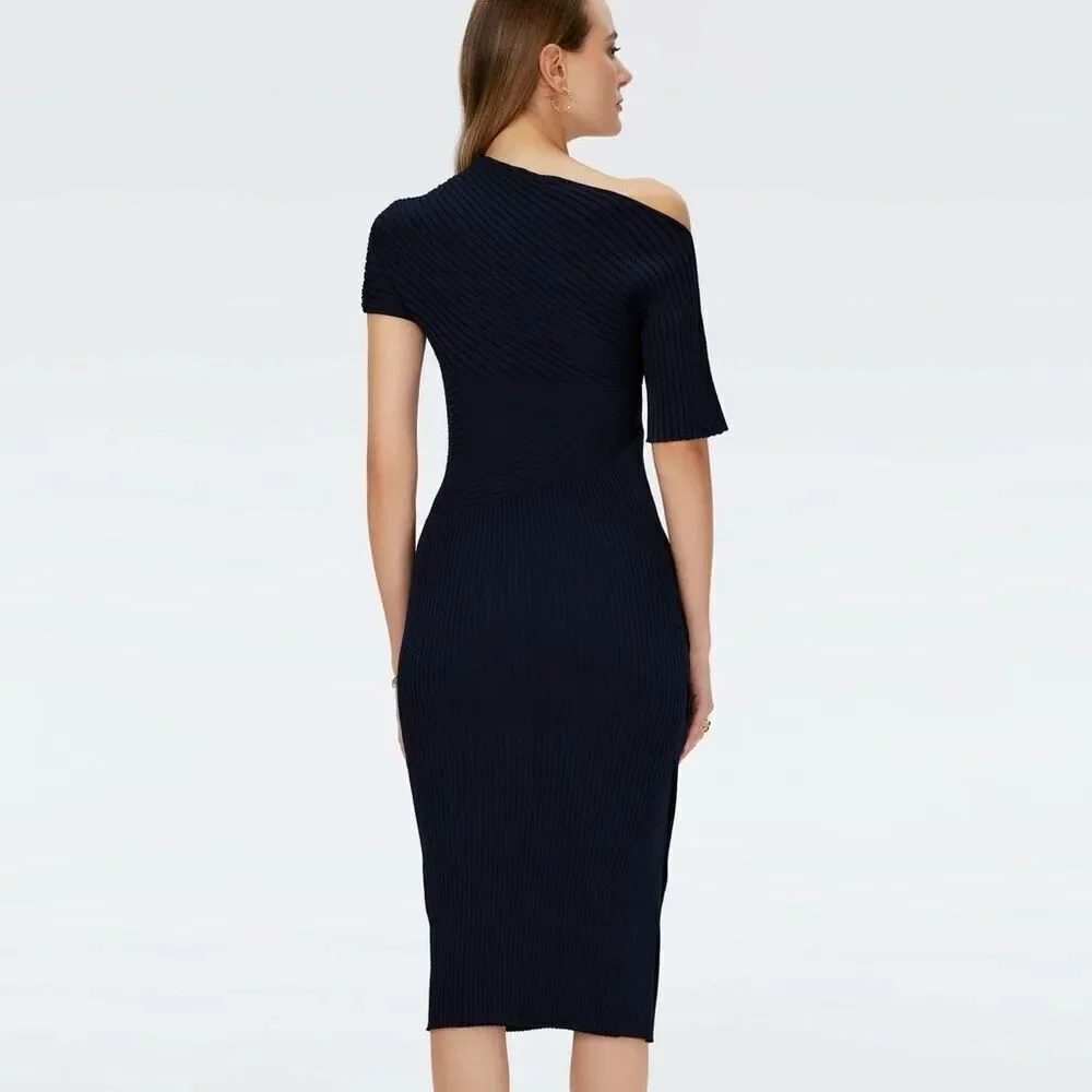 Diane Von Furstenberg Clara Sweaterdress Women's Size Small Navy Blue Slip Knee